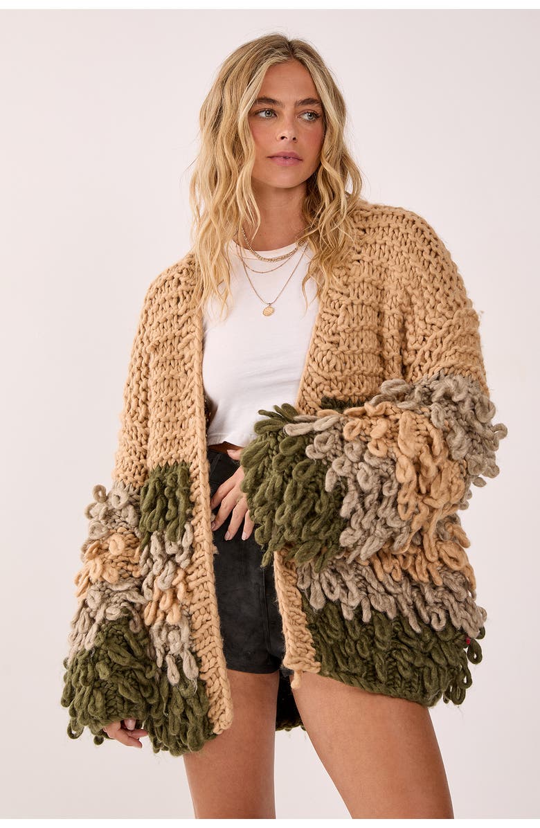 NASTY GAL Extreme Stripe Loopy Cardigan, Main, color, Beige