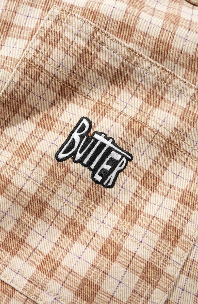 Butter Goods Peanuts<sup>®</sup> Snoopy Spike Cotton Work Shorts, Alternate, color, Sandstone Plaid