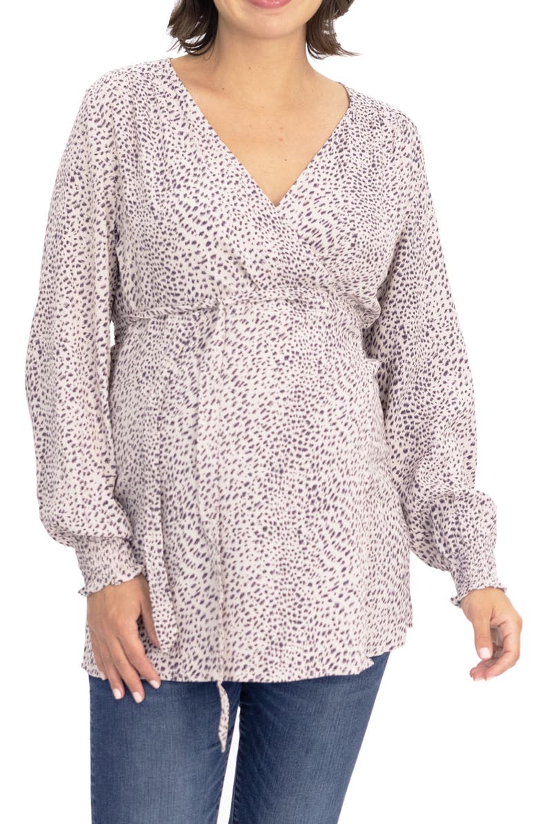 Angel Maternity Print Maternity/Nursing Wrap Blouse, Main, color,