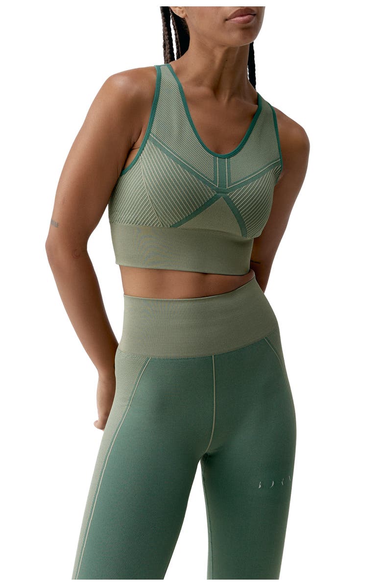 Born Living Yoga Buddha Medium Support Seamless Sport Top, Main, color, Deep Green/Grain