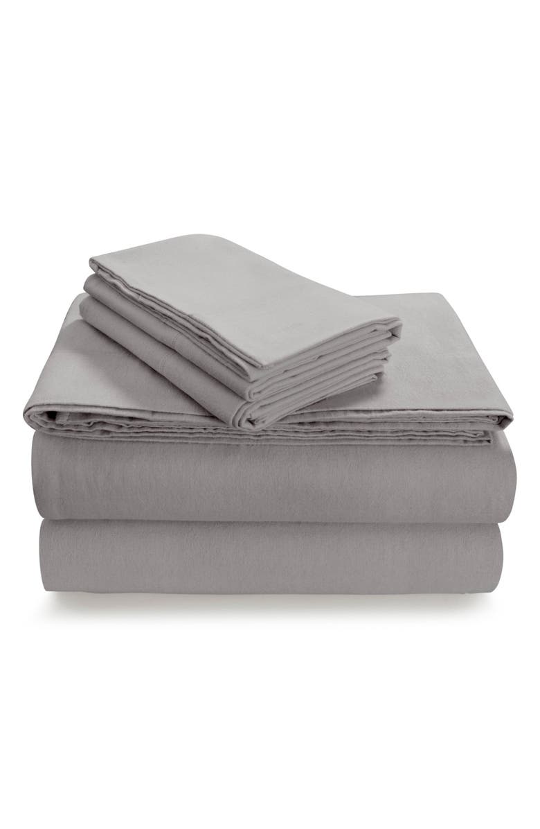 AZORES HOME Solid Cotton Flannel Flat Sheet, Main, color, Silver Grey
