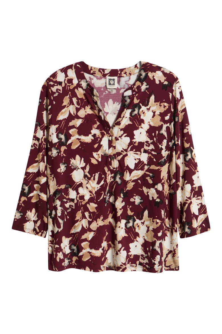 Floral Print Three-Quarter Sleeve Henley, Alternate, color, BAROLO MULTI