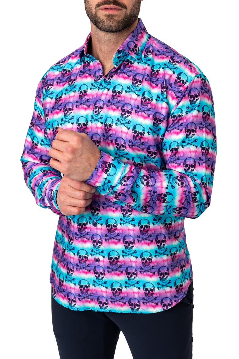 Fibonacci Regular Fit Skulldye Purple Button-Up Shirt, Alternate, color, PURPLE