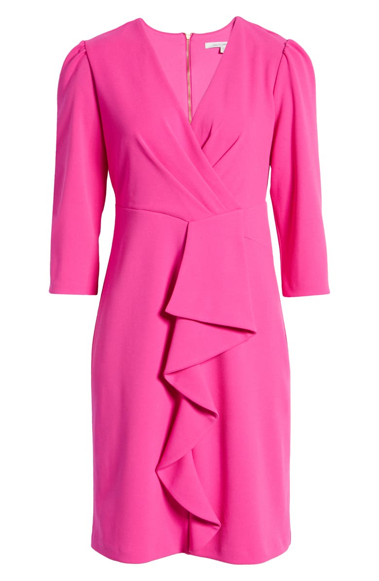 Julia Jordan Cascade Ruffle Crepe Sheath Dress, Alternate, color, Hot Pink