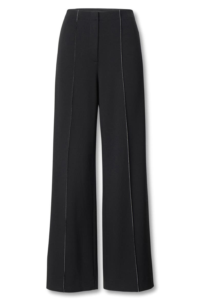 Irina Contrast Stitch Straight Leg Pants, Alternate, color, BLACK