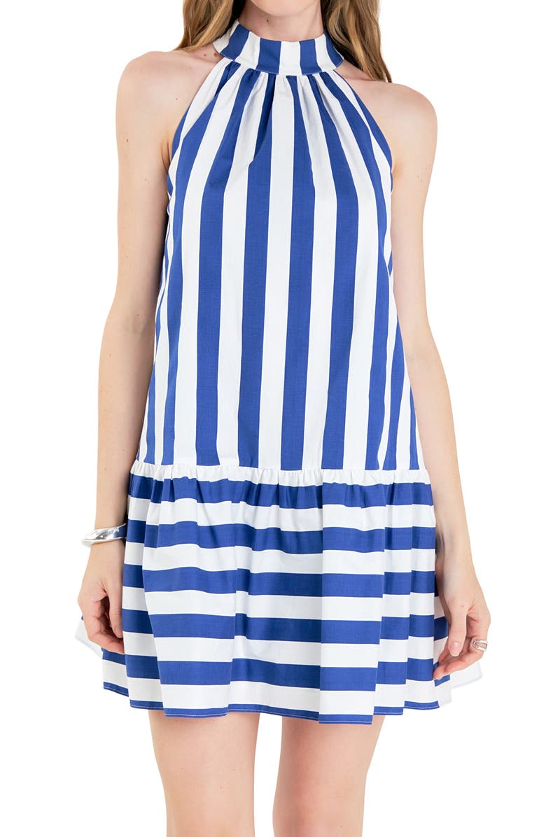 English Factory Stripe Halter Sleeveless Minidress, Alternate, color, 