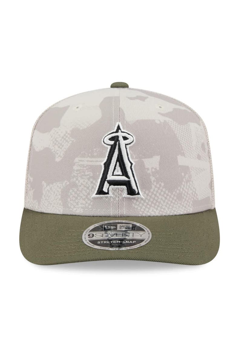New Era Men's New Era Light Beige/Olive Los Angeles Angels 2025 Armed Forces Day 9SEVENTY Stretch-Snap Hat, Alternate, color, Light Beige