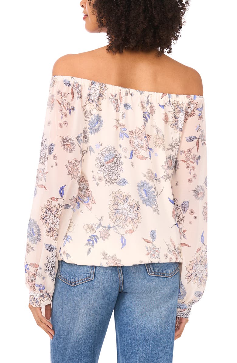 Vince Camuto Floral Off the Shoulder Tie Hem Top, Alternate, color, Vanilla Ice