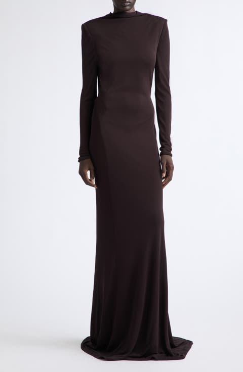 Long Sleeve Crepe Jersey Gown