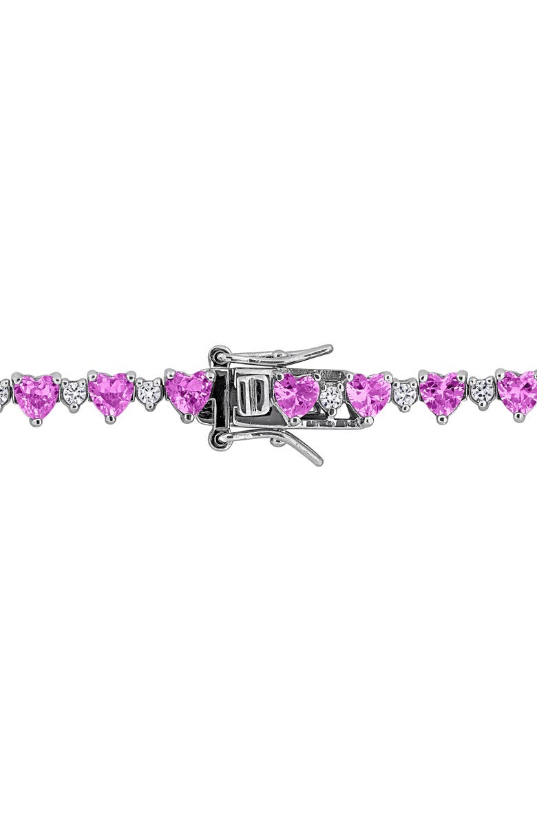 DELMAR Heart Cut Lab Created Pink Sapphire & White Sapphire Tennis Bracelet, Alternate, color, Pink