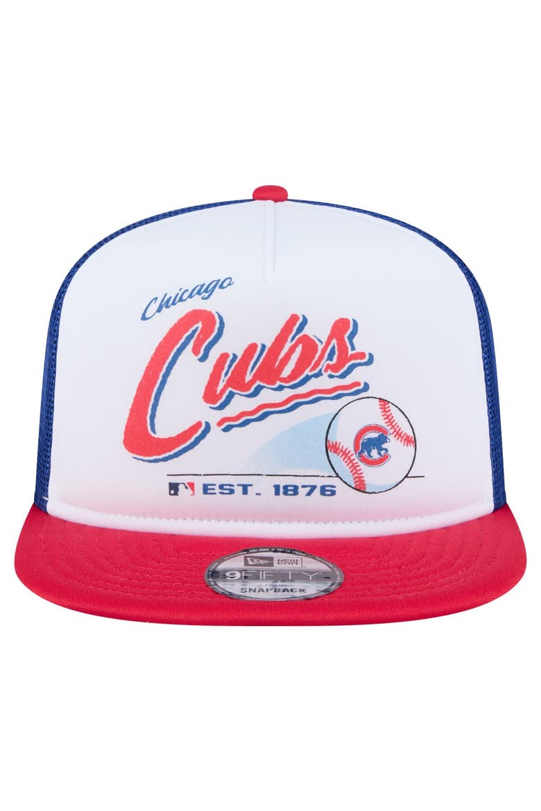 Men's New Era White/Red Chicago Cubs Retro Script Trucker 9FIFTY Snapback Hat, Alternate, color, White
