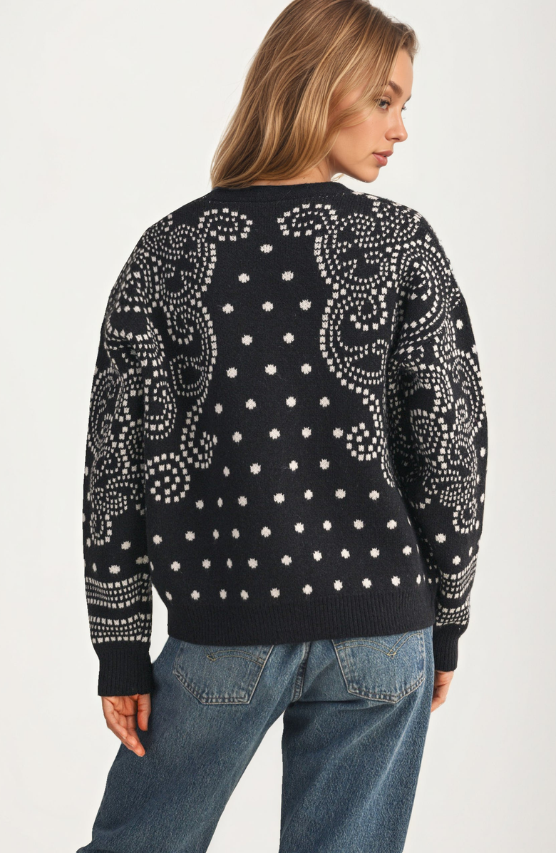 Knit and Lounge Relaxed Modern Fit Patterned Button Cardigan, Alternate, color, Black