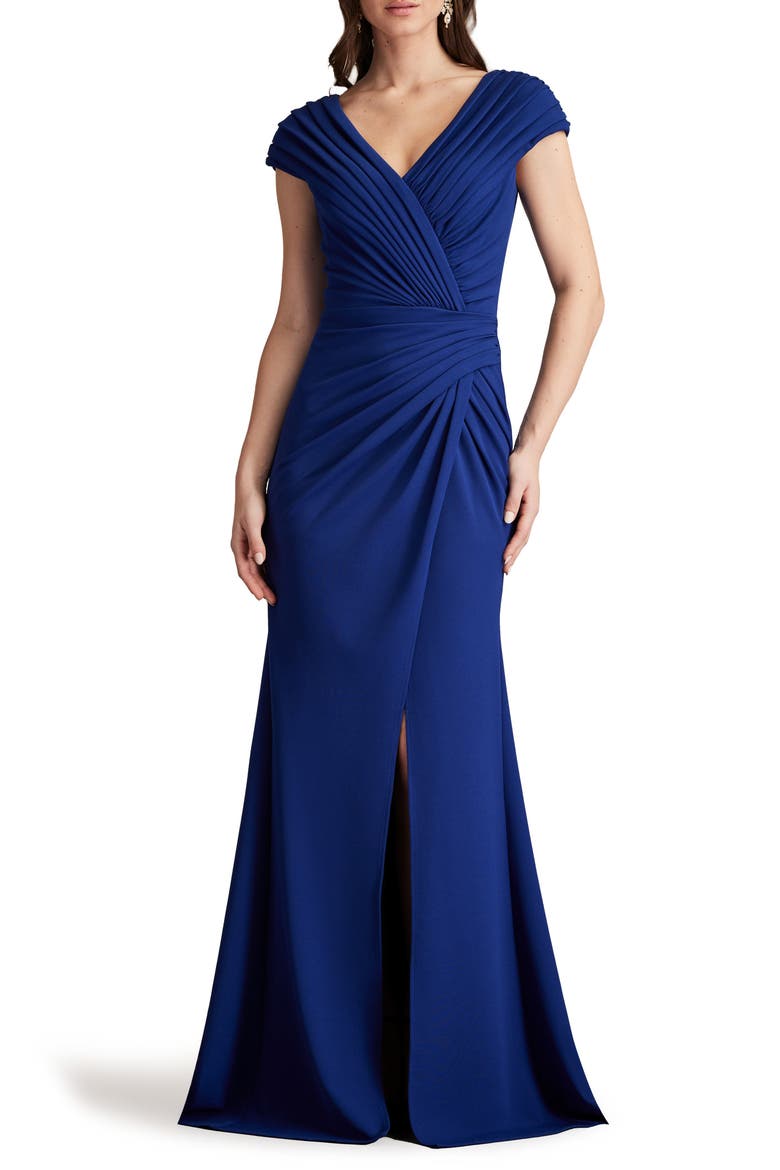 Pleated Crepe Trumpet Gown, Main, color, MIDNIGHT