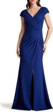 Tadashi Shoji Pleated Crepe Trumpet Gown