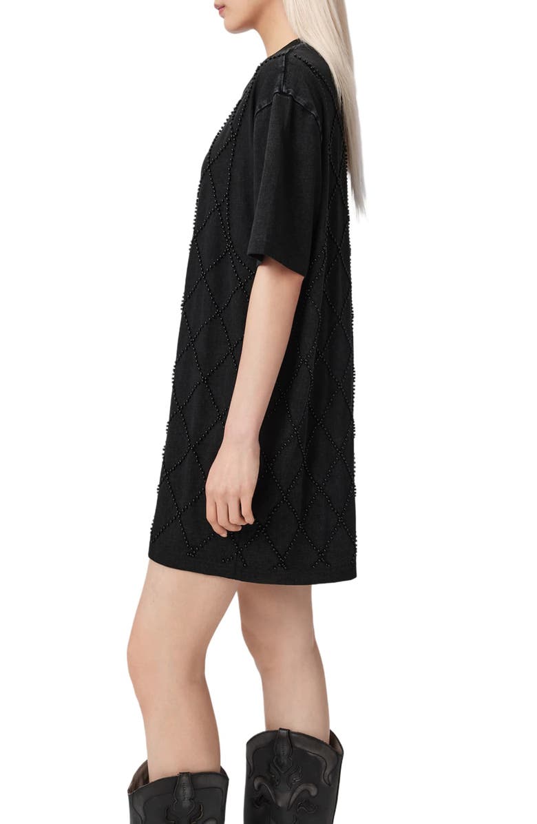 AllSaints Darcy Beaded T-Shirt Dress, Alternate, color, Washed Black