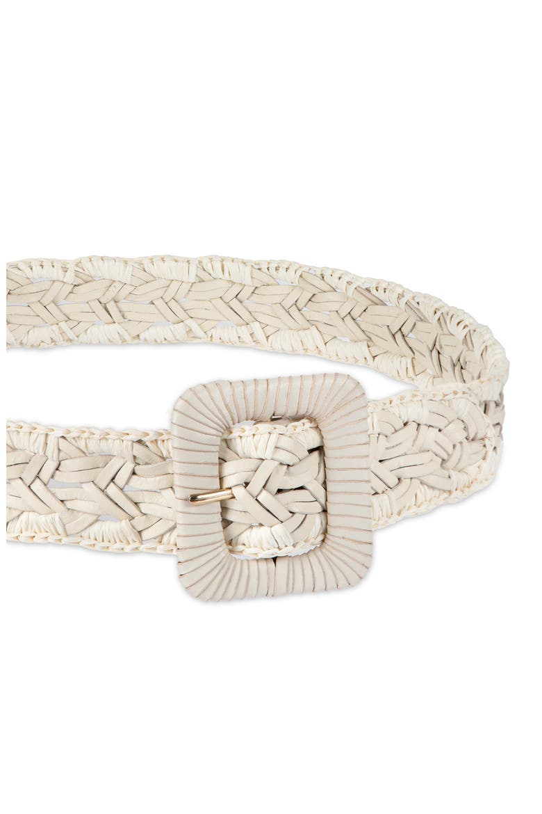 Woven Raffia & Leather Belt, Alternate, color, BONE