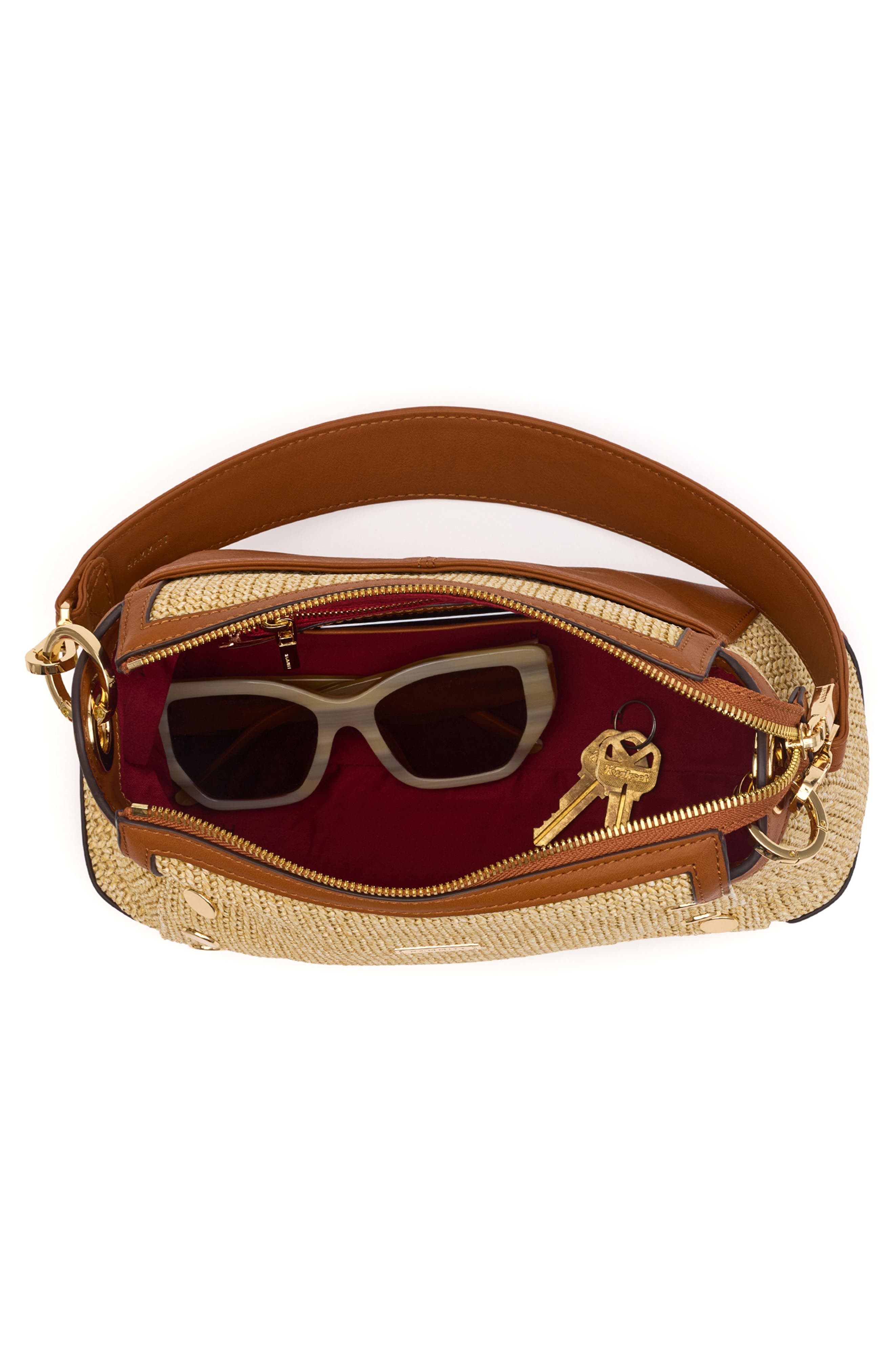 HAMMITT Bryant Medium Shoulder Bag, Alternate, color, Cocoa Raffia/ Gold