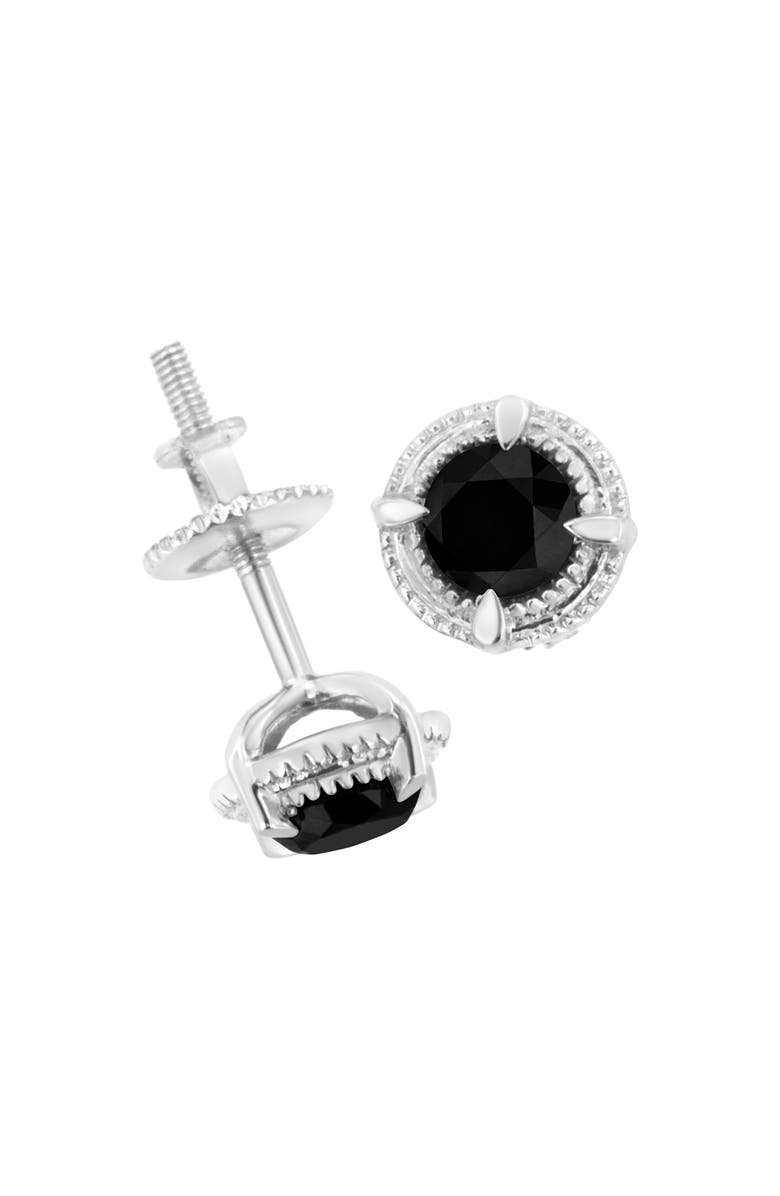 Haus of Brilliance Silver 3/4 Ct Black Diamond Solitaire Milgrain Stud Earrings, Alternate, color, Black Diamond