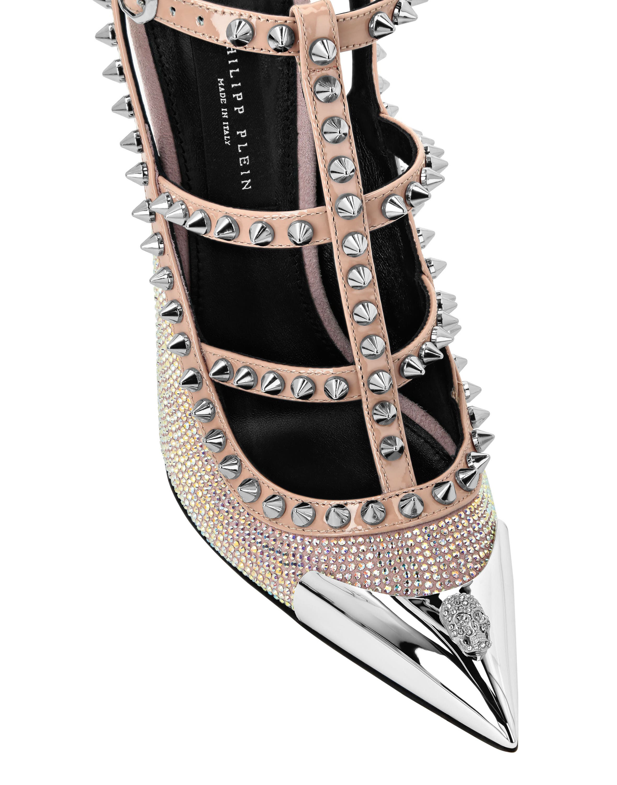 Leather Strass Sandals High Heels Studs Women, Alternate, color, nudepink