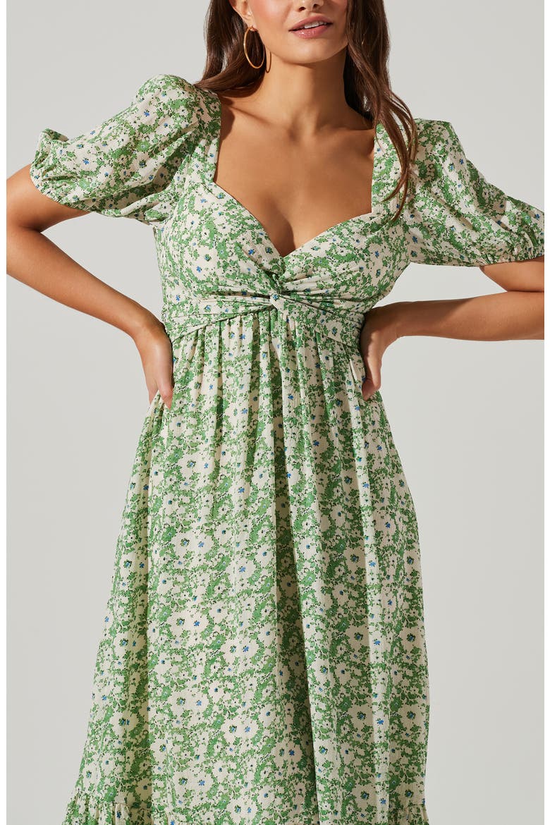astr tie back puff sleeve midi dress Tie Back Puff Sleeve Midi Dress (Women)