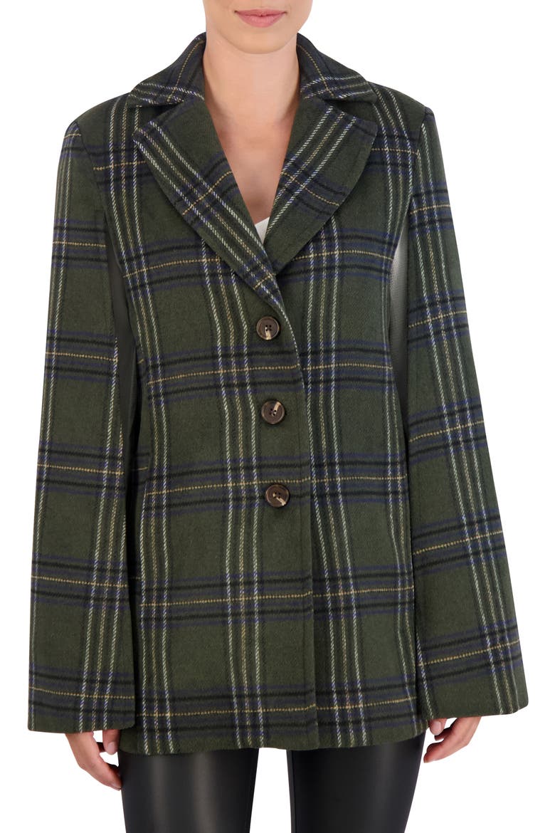 Plaid Cape Jacket, Main, color, OLIVE/ CAMEL