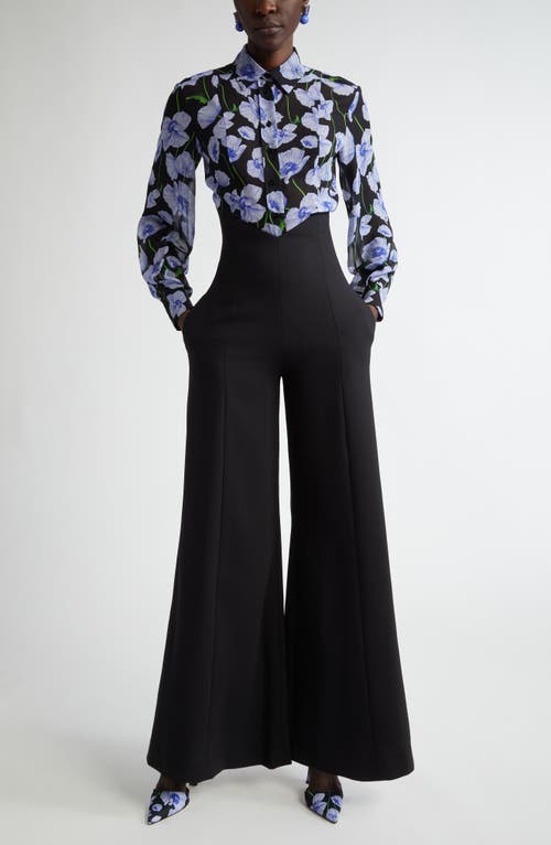 Carolina Herrera Floral Print Silk Button-up Shirt In Black Multi
