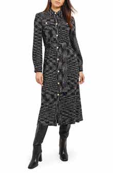 Misook Long Sleeve Belted Tweed Knit Shirtdress