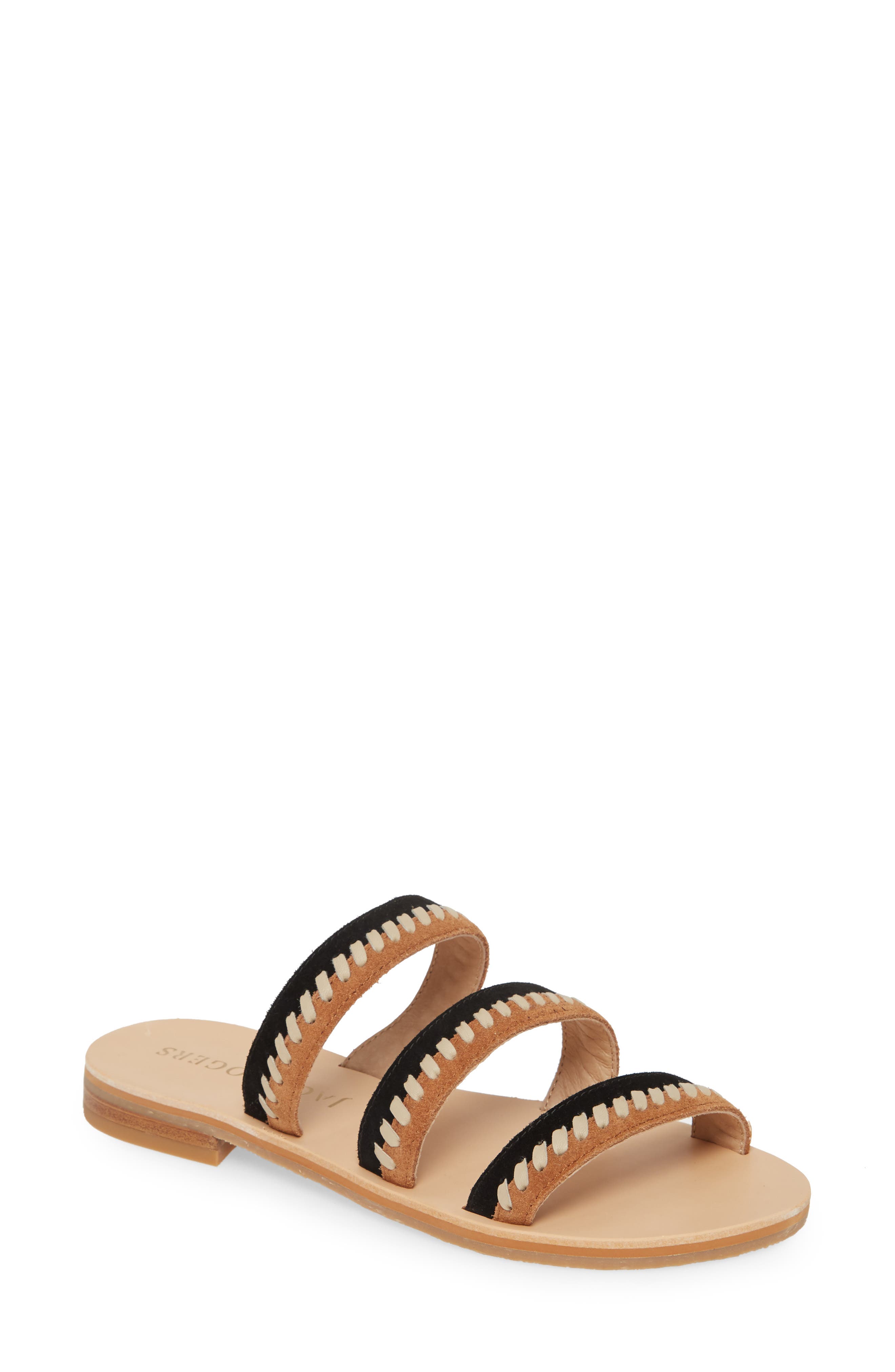 Amelia Slide Sandal, Main, color, BLACK/ LUGGAGE SUEDE