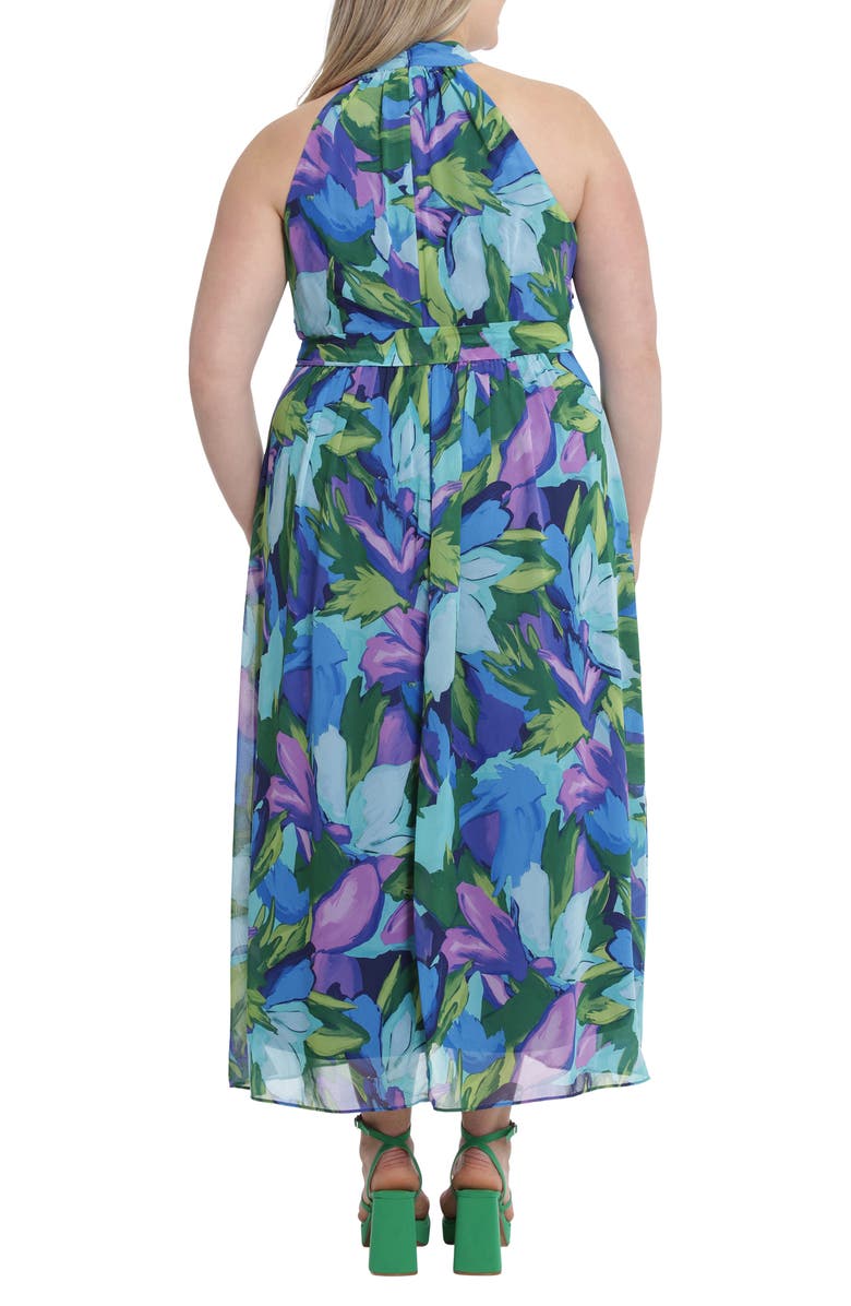 London Times Halter Neck Maxi Dress, Alternate, color, Aqua/ Royal