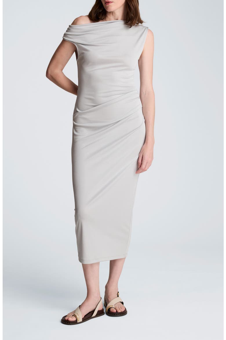 Ruched One-Shuolder Maxi Dress, Main, color, STONE GREY