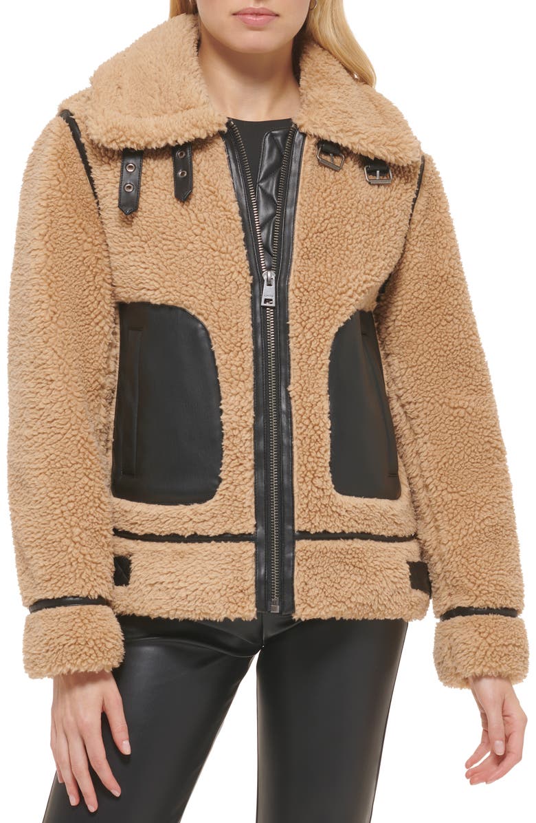 Levi's<sup>®</sup> Faux Shearling Moto Jacket, Main, color, 