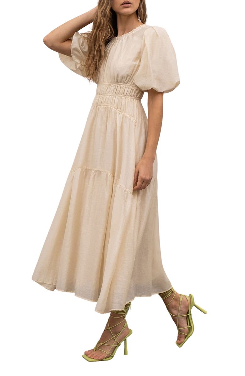 MOON RIVER Puff Sleeve Shirred A-Line Dress, Alternate, color,