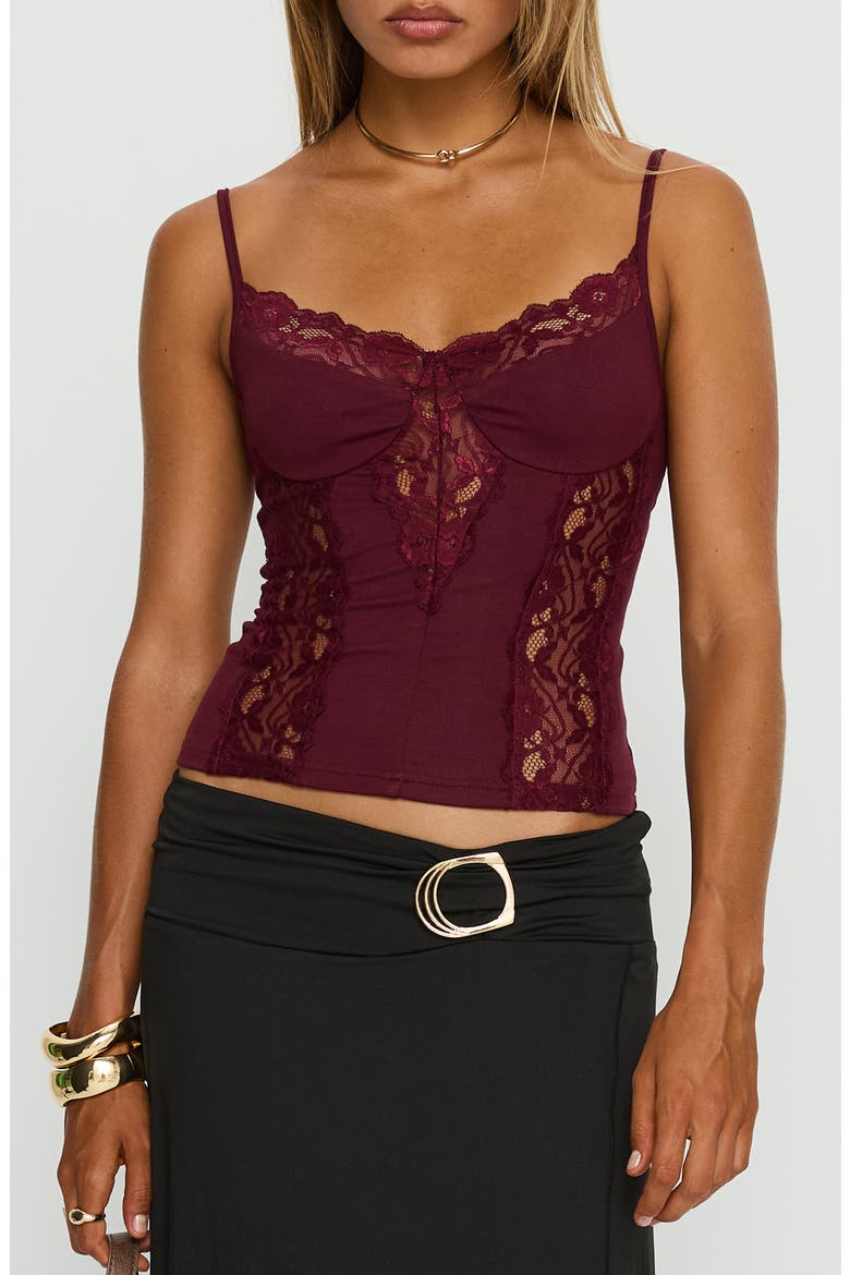 Rhiara Lace Trim Camisole, Main, color, CHERRY