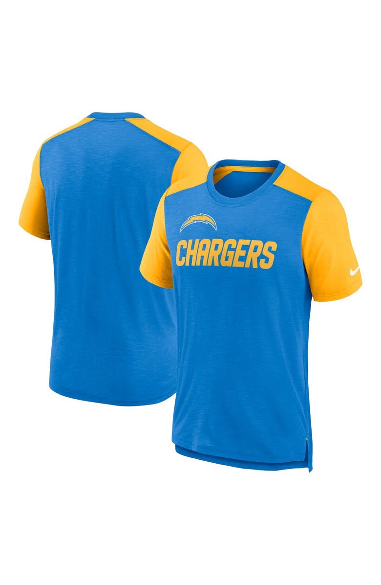 Nike Men's Nike Heathered Powder Blue/Heathered Gold Los Angeles Chargers Color Block Team Name T-Shirt, Main, color, Powder Blue