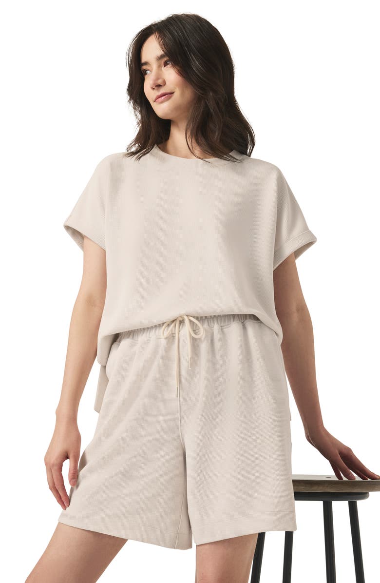 Splendid Waffle Scuba Knit Short Sleeve Sweatshirt, Alternate, color, Moonstone