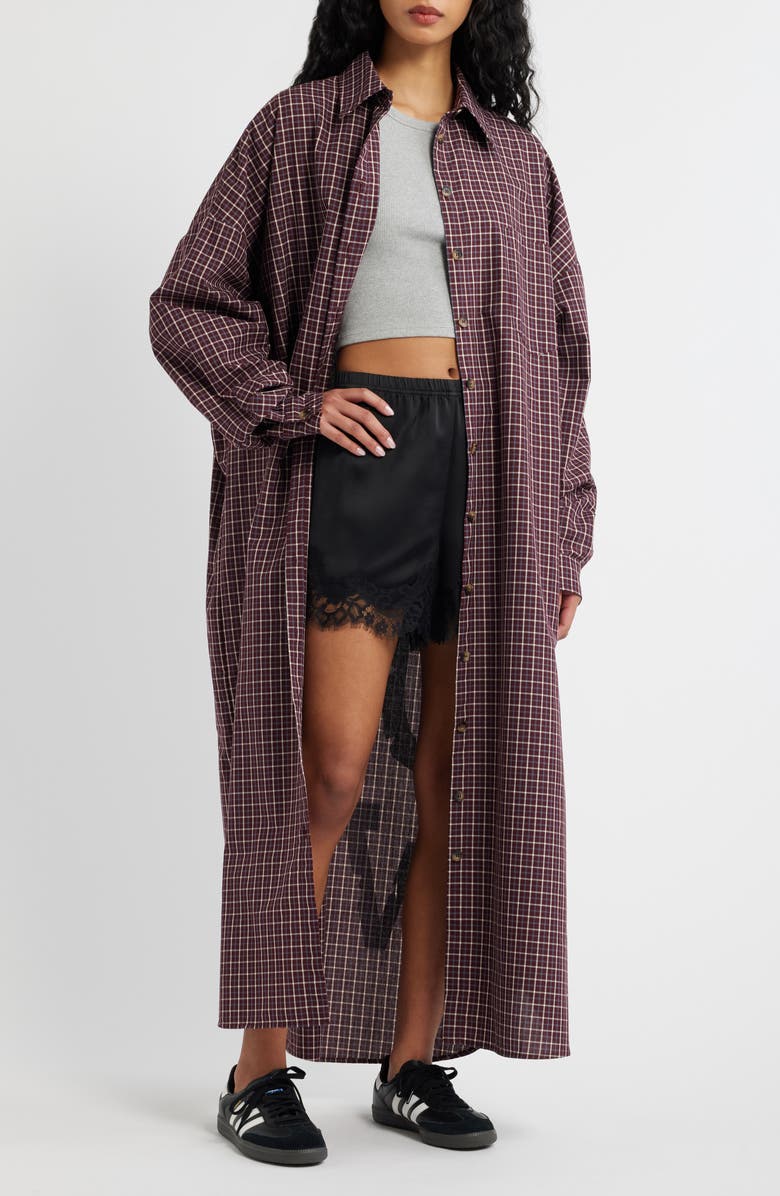 Dressed in Lala Lala Long Sleeve Button-Up Shirt, Main, color, Maroon Plaid