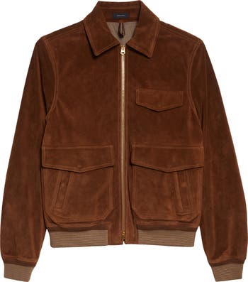 NORDSTROM 2024 Suede Bomber Jacket In Brown Sorrel size Medium