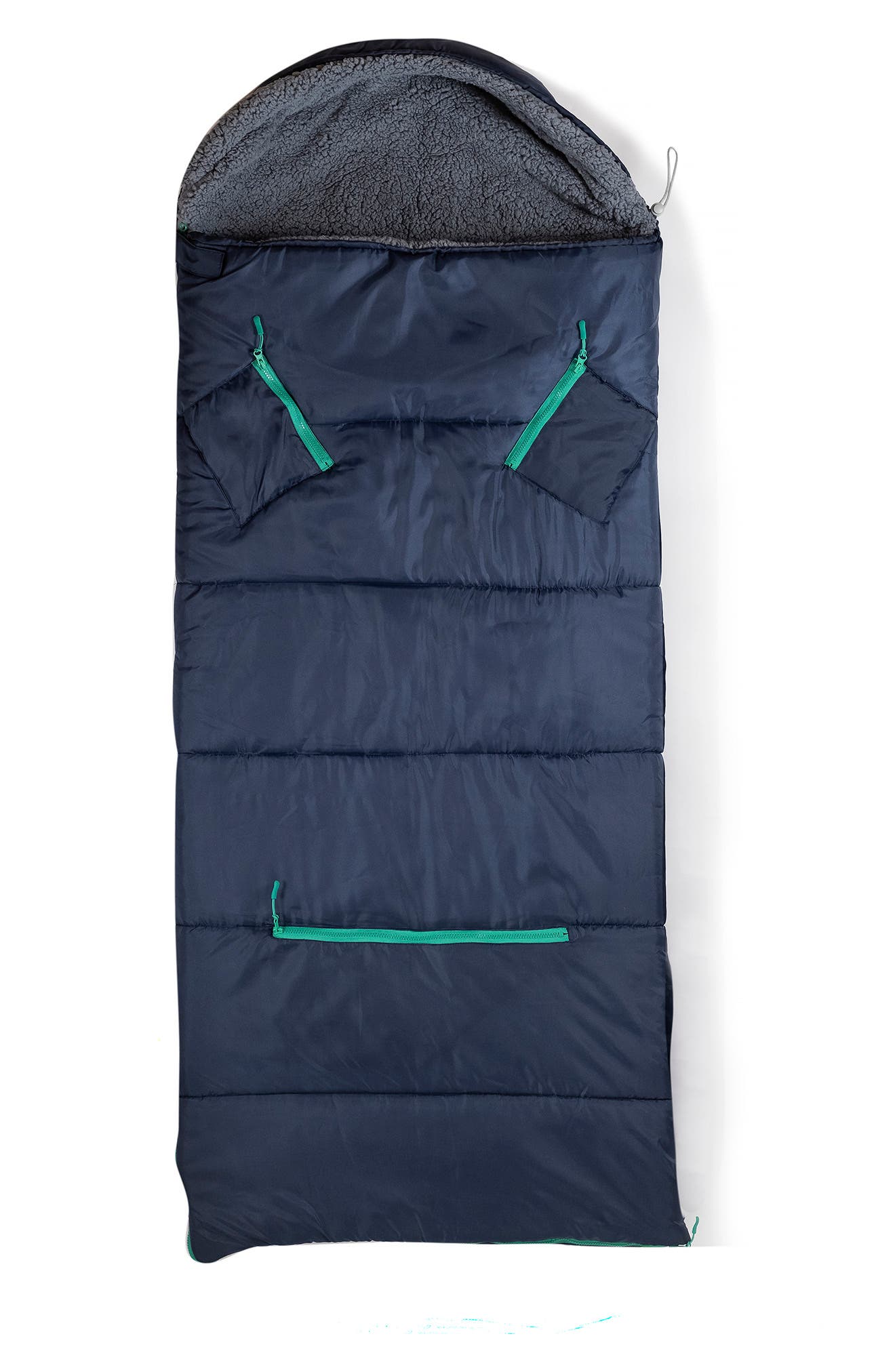 Kids' Sleep-n-Pack Faux Shearling Lined Sleeping Bag Backpack, Alternate, color, DARK NAVY/ STORMY GREY