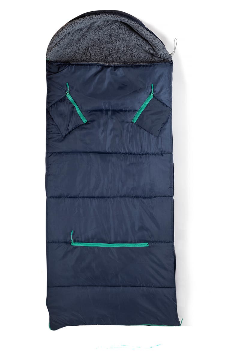 mimish Kids' Sleep-n-Pack Faux Shearling Lined Sleeping Bag Backpack, Alternate, color, Dark Navy/ Stormy Grey