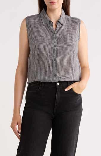Eileen Fisher Classic Collar Sleeveless Organic Cotton Button-Up Shirt