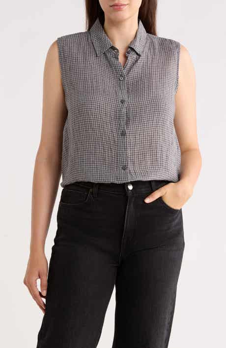 Eileen Fisher Classic Collar Sleeveless Organic Cotton Button-Up Shirt