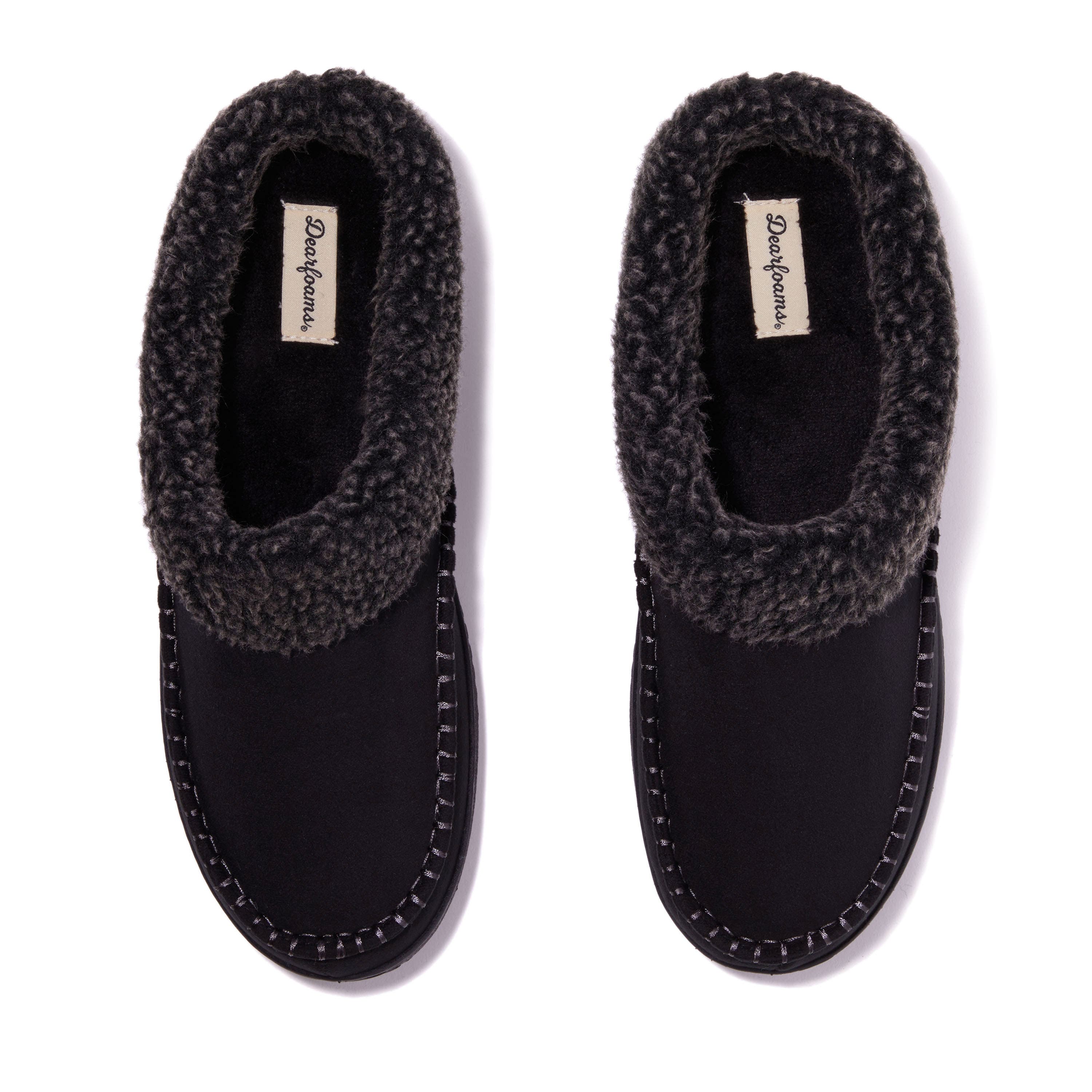 DEARFOAMS Marshall Microsuede Moccasin Toe Clog Slipper, Alternate, color, Black