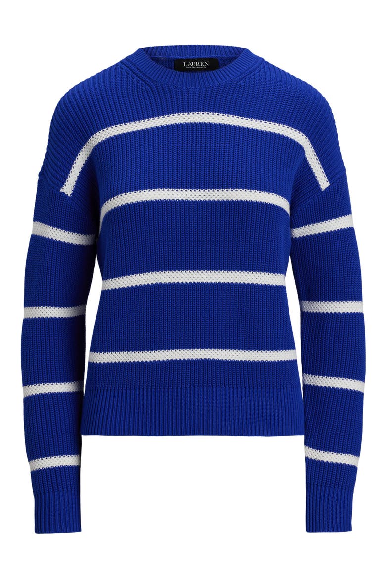 Stripe Linen Crewneck Sweater, Alternate, color, NEW SAPPHIRE/ WHITE