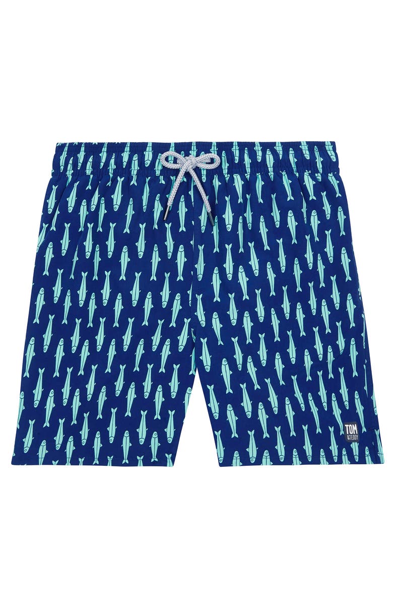 Tom & Teddy Sardine Print Swim Trunks, Alternate, color, 