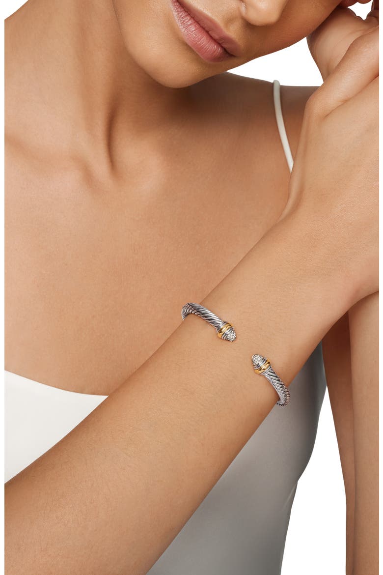 Classic Cable Bracelet in Sterling Silver with 14K Yellow Gold and Pavé Diamond Domes, 5mm, Alternate, color, SILVER PAVE