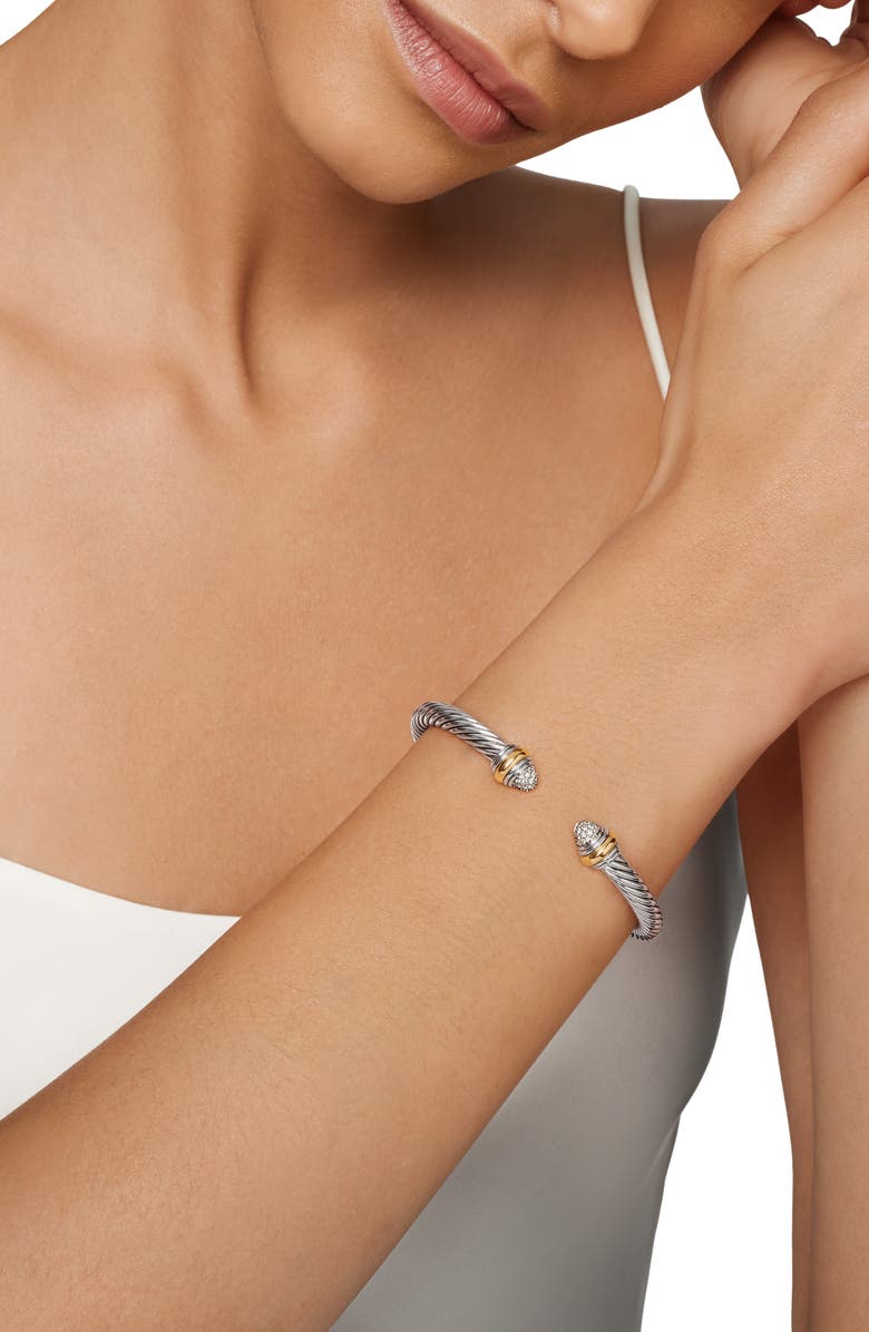 David Yurman Classic Cable Bracelet in Sterling Silver with 14K Yellow Gold and Pavé Diamond Domes, 5mm, Alternate, color, Silver/ Gold/ Diamond