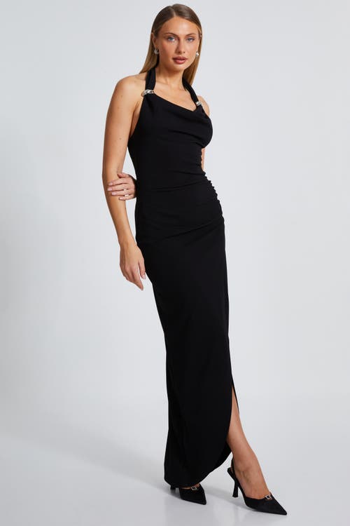 Quiz Scuba Crepe Buckle Detail Halter Neck Maxi Dress