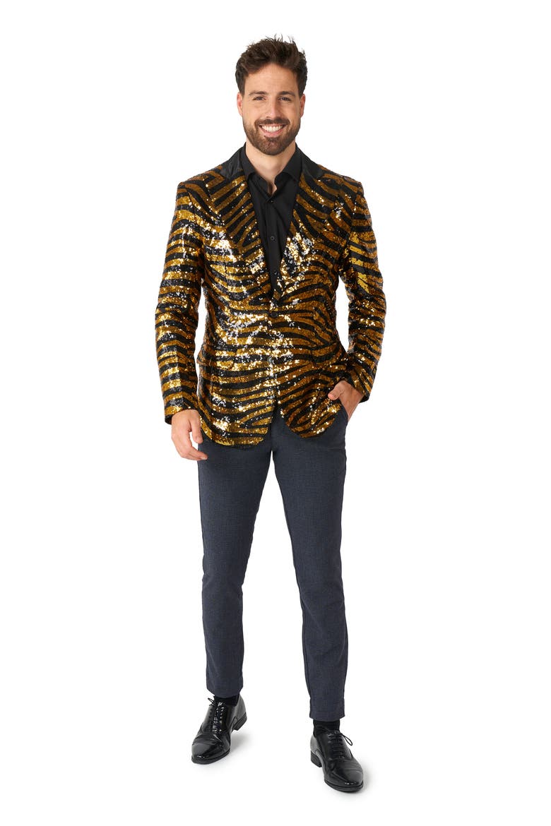 Tiger Royale Sequin Notch Collar Blazer, Alternate, color, GOLD
