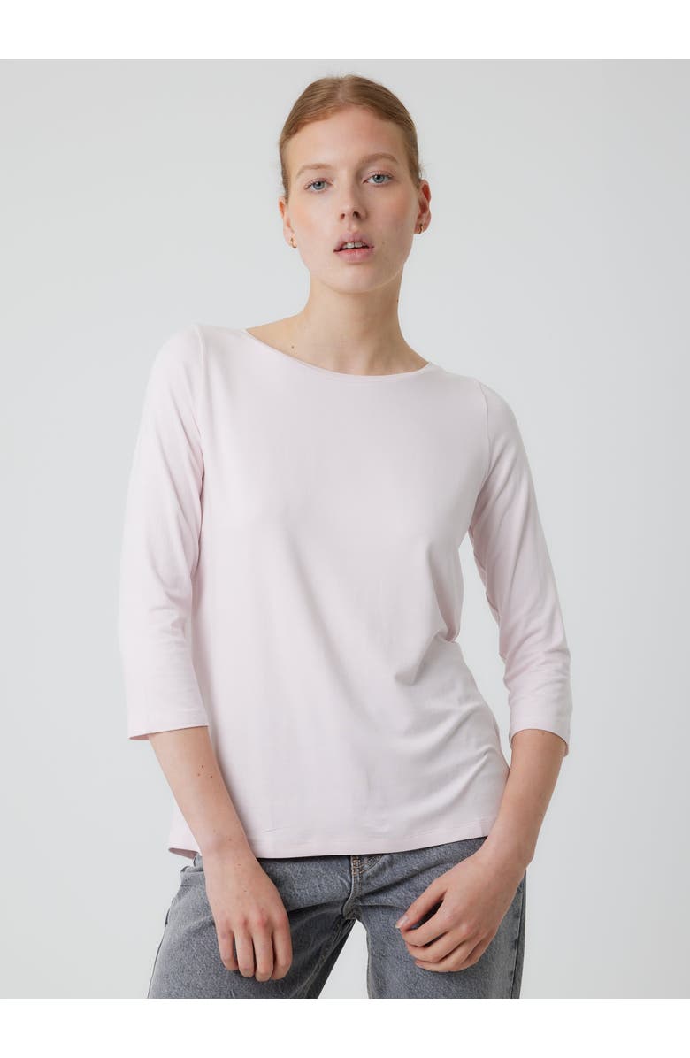 Majestic Filatures Soft Touch 3/4 Sleeve Pleated Back Crewneck Top, Main, color, Petale