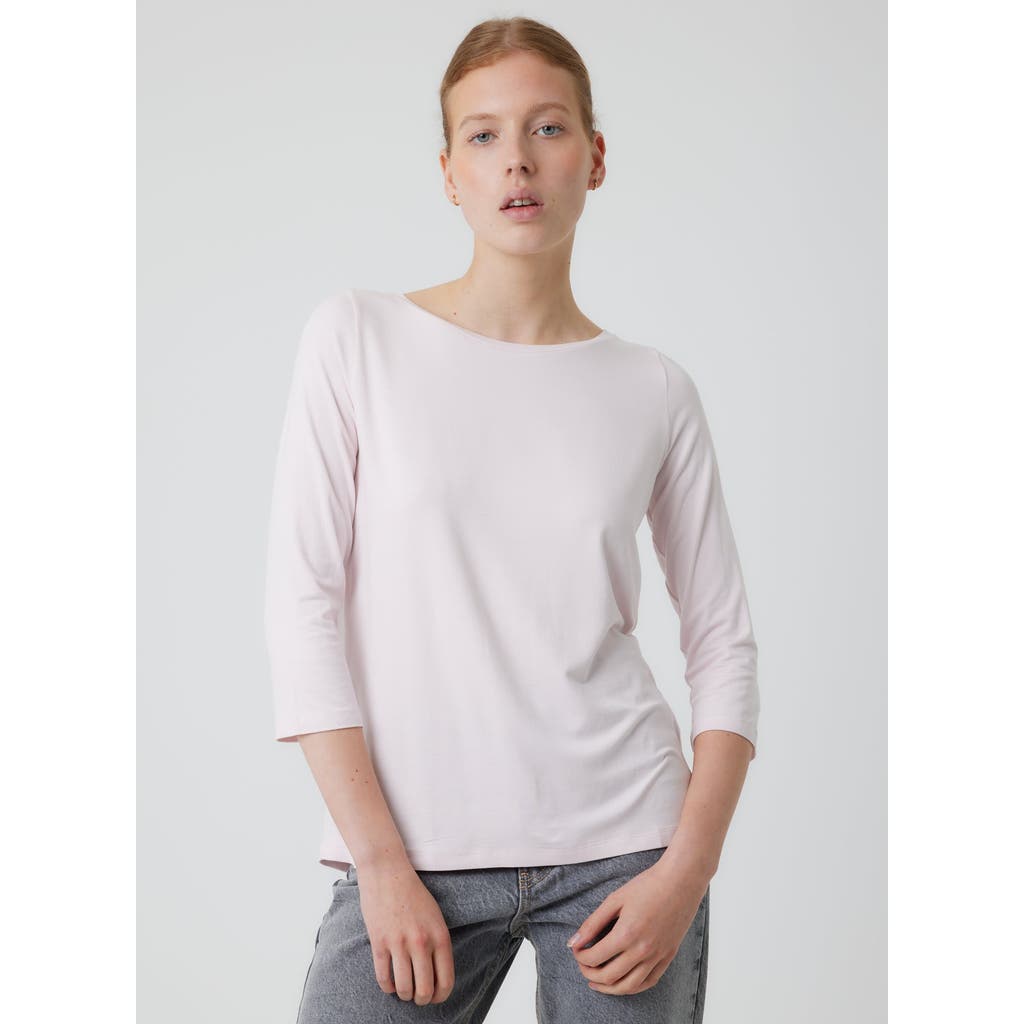 Majestic Filatures Soft Touch 3/4 Sleeve Pleated Back Crewneck Top In Pink